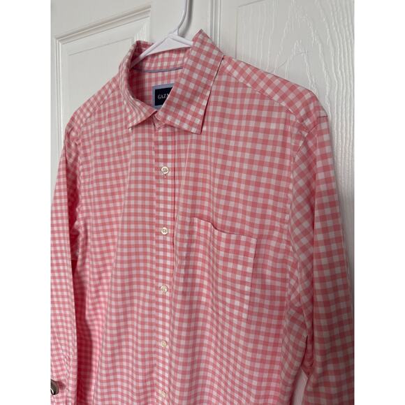 Gazman Easy Care Gingham Check Shirt pink coral & white cotton preppy medium - Picture 10 of 14